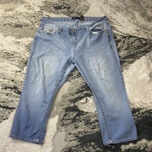 Love Indigo Capri Y2K Jeans Womens 22 Blue Denim Stretch Embroidered Flap